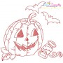 Redwork Halloween Pumpkins Embroidery Design Bundle-11