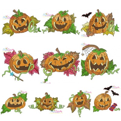 Halloween Pumpkins Embroidery Design Pattern Bundle-1