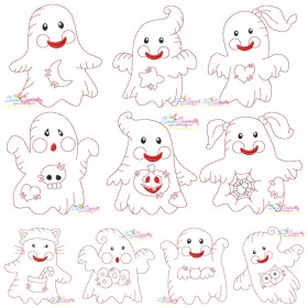 Vintage Stitch Little Ghosts Embroidery Design Bundle-1