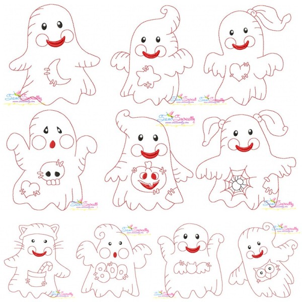 Vintage Stitch Little Ghosts Embroidery Design Bundle-1