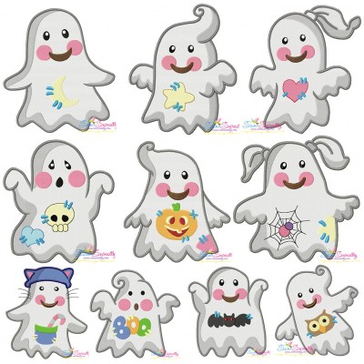 Little Ghosts Filled Stitch Embroidery Design Pattern Bundle-1
