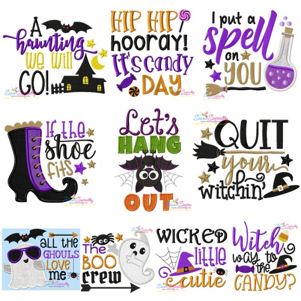 Halloween Lettering Embroidery Design Bundle-1