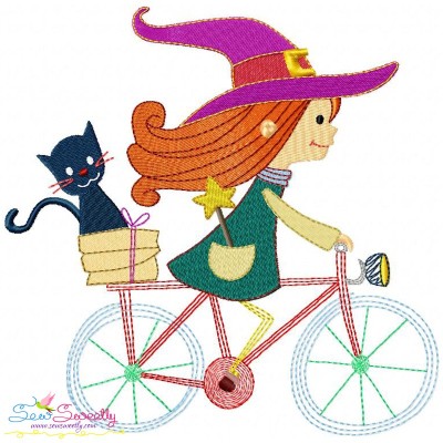Halloween Bike- Cute Witch Embroidery Design