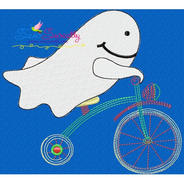 Halloween Bike- Ghost Embroidery Design Pattern-1