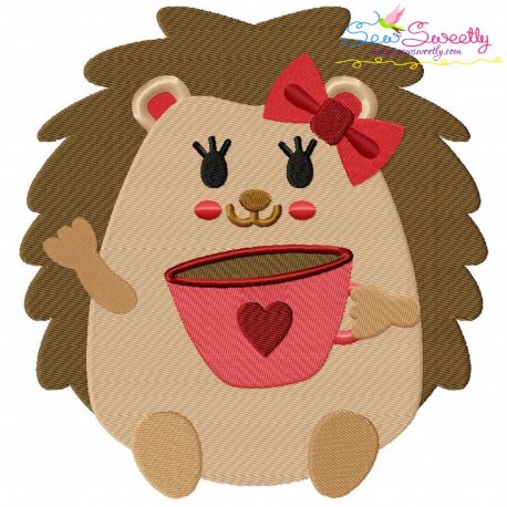 Hedgehog Girl With Coffee Embroidery Design Pattern