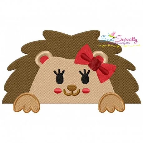 Hedgehog Girl Peeking Embroidery Design Pattern