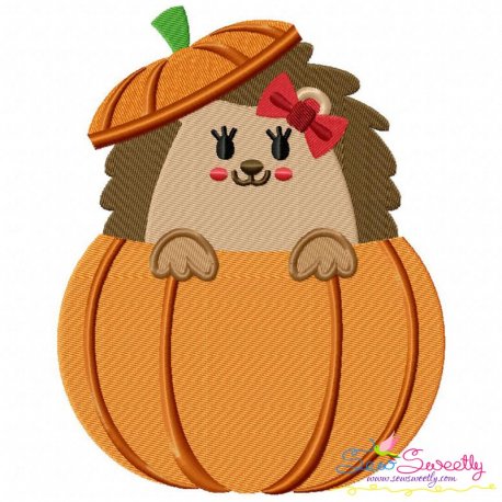 Hedgehog Girl Peeking Pumpkin Embroidery Design Pattern-1