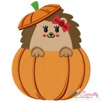 Hedgehog Girl Peeking Pumpkin Embroidery Design Pattern