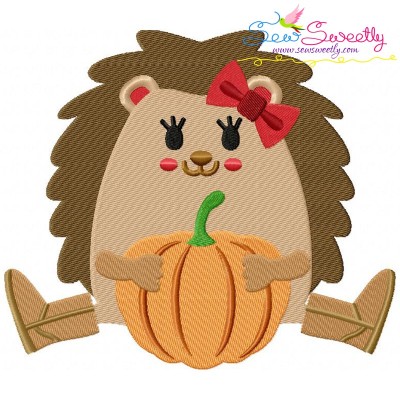Hedgehog Girl Pumpkin Embroidery Design Pattern-1