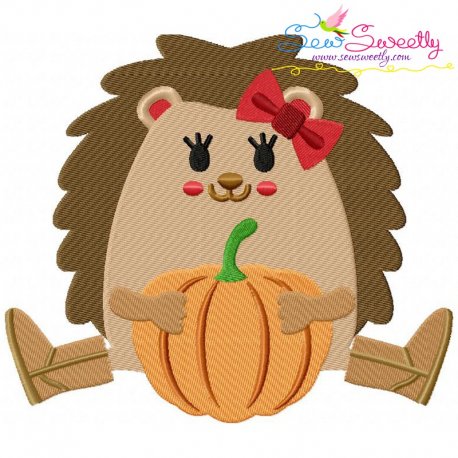 Hedgehog Girl Pumpkin Embroidery Design Pattern