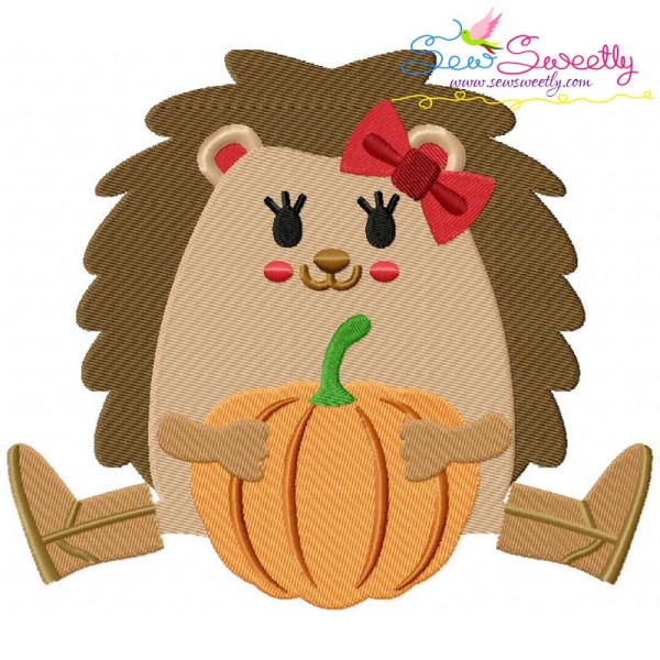 Hedgehog Girl Pumpkin Embroidery Design Pattern-1