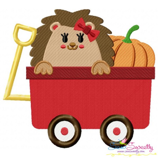 Hedgehog Girl Wagon Embroidery Design Pattern-1