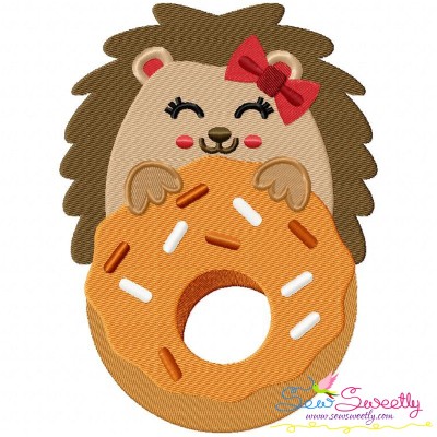 Hedgehog Girl With Doughnut Embroidery Design Pattern-1