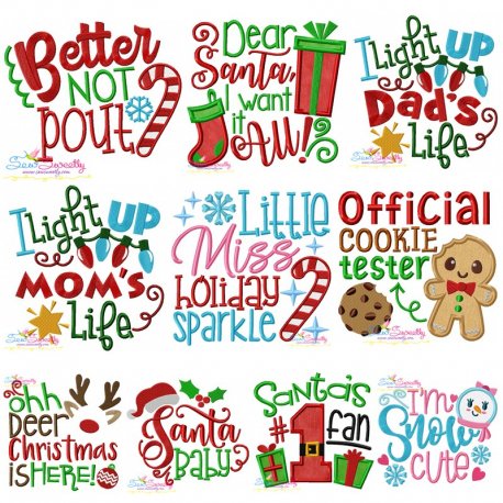 Christmas Lettering Embroidery Design Bundle- 1