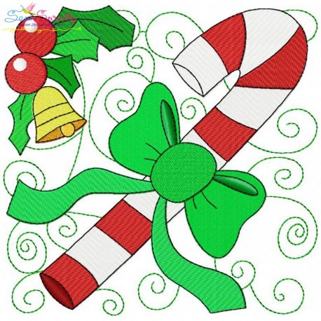 Christmas Block- Candy Cane Embroidery Design Pattern