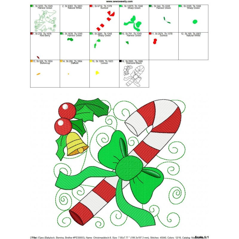 Christmas Block- Candy Cane Embroidery Design Pattern
