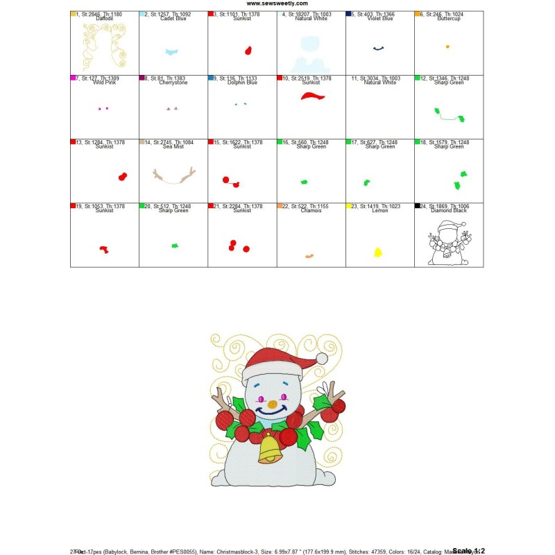 Christmas Block- Snowman Embroidery Design Pattern