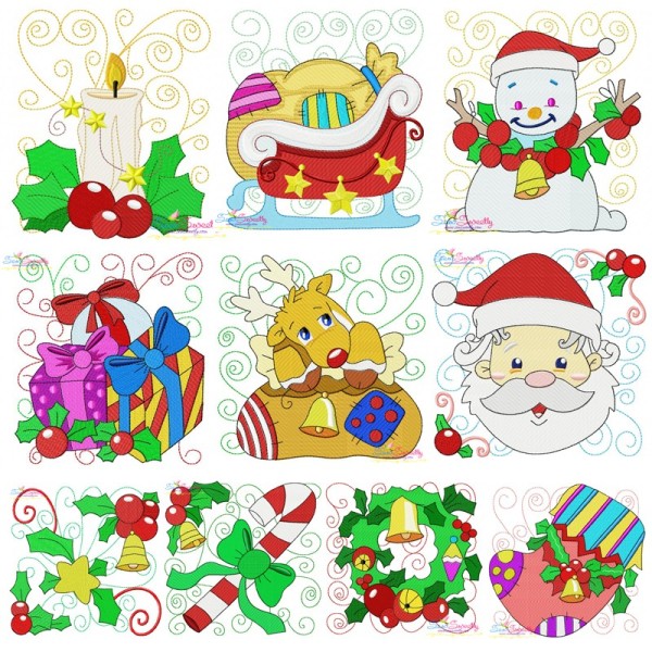 Christmas Blocks Embroidery Design Bundle-1