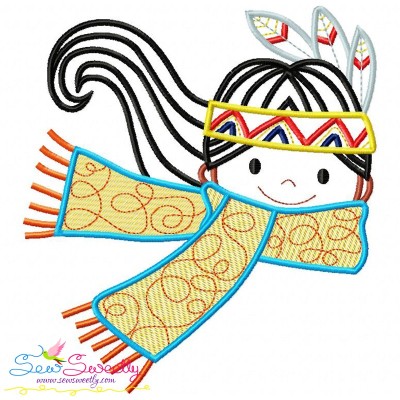 Native American Girl Scarf Embroidery Design Pattern-1