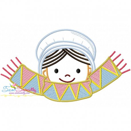 Thanksgiving Pilgrim Girl Scarf Embroidery Design Pattern