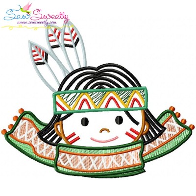 Native American Boy Scarf Embroidery Design Pattern-1