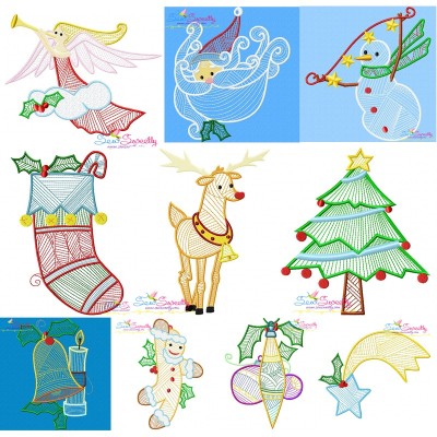 Bean Stitch Christmas Embroidery Design Pattern Bundle-1