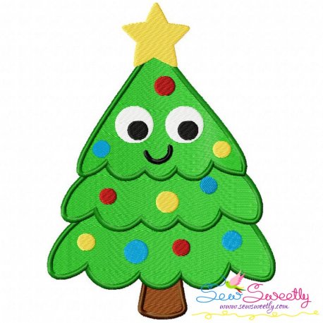 Happy Christmas Tree Embroidery Design Pattern