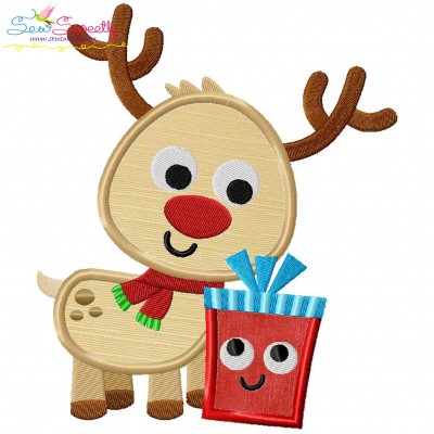 Christmas Reindeer And Gift Applique Design Pattern-1