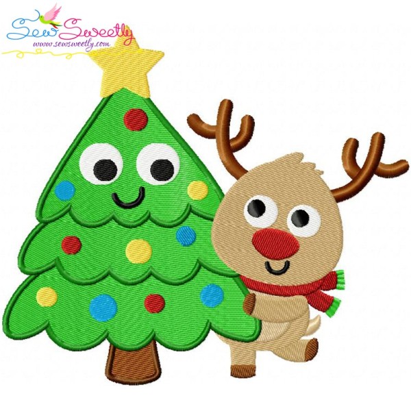 Christmas Tree And Deer Embroidery Design Pattern-1