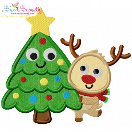 Christmas Tree And Deer Applique Design Pattern