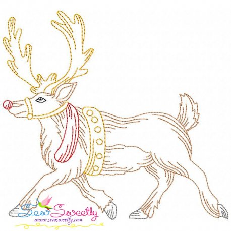 Vintage Bean Stitch Colorwork Christmas Moose Embroidery Design- 1