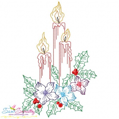 Vintage Bean Stitch Colorwork Christmas Candles Embroidery Design Pattern-1