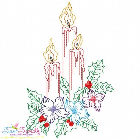 Vintage Bean Stitch Colorwork Christmas Candles Embroidery Design Pattern
