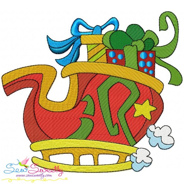 Santa Sleigh Gift Embroidery Design Pattern-1