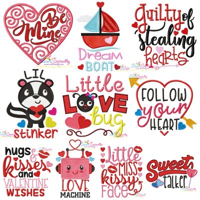 Valentine's Day Lettering Embroidery Design Pattern Bundle-1