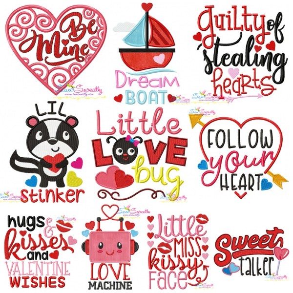 Valentine's Day Lettering Embroidery Design Bundle-1