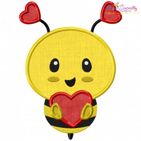 Bee With Heart Applique Design