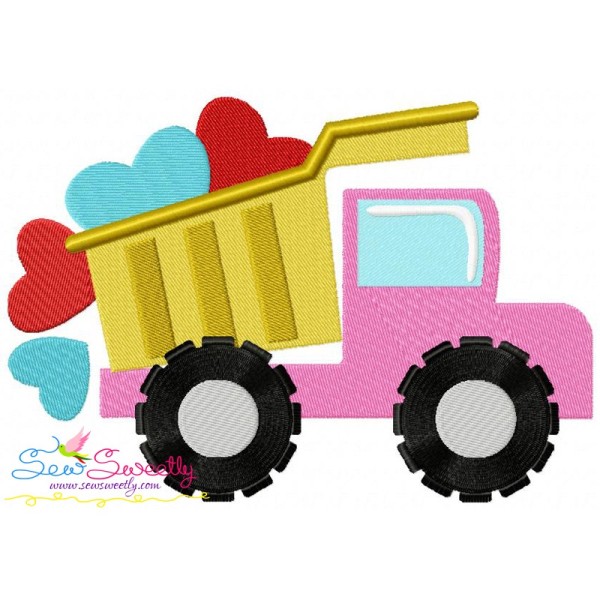 Dump Truck Hearts Embroidery Design Pattern-1
