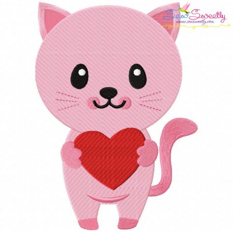 Pink Kitty Heart Embroidery Design