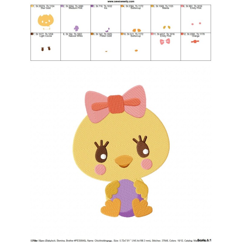 Easter Chick Holding Egg Embroidery Design Pattern