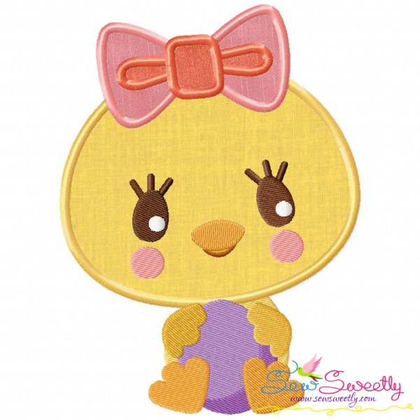 Easter Chick Holding Egg Applique Design Pattern-1