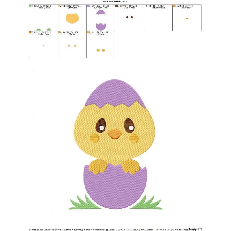 Chick Peeking Egg Embroidery Design Pattern