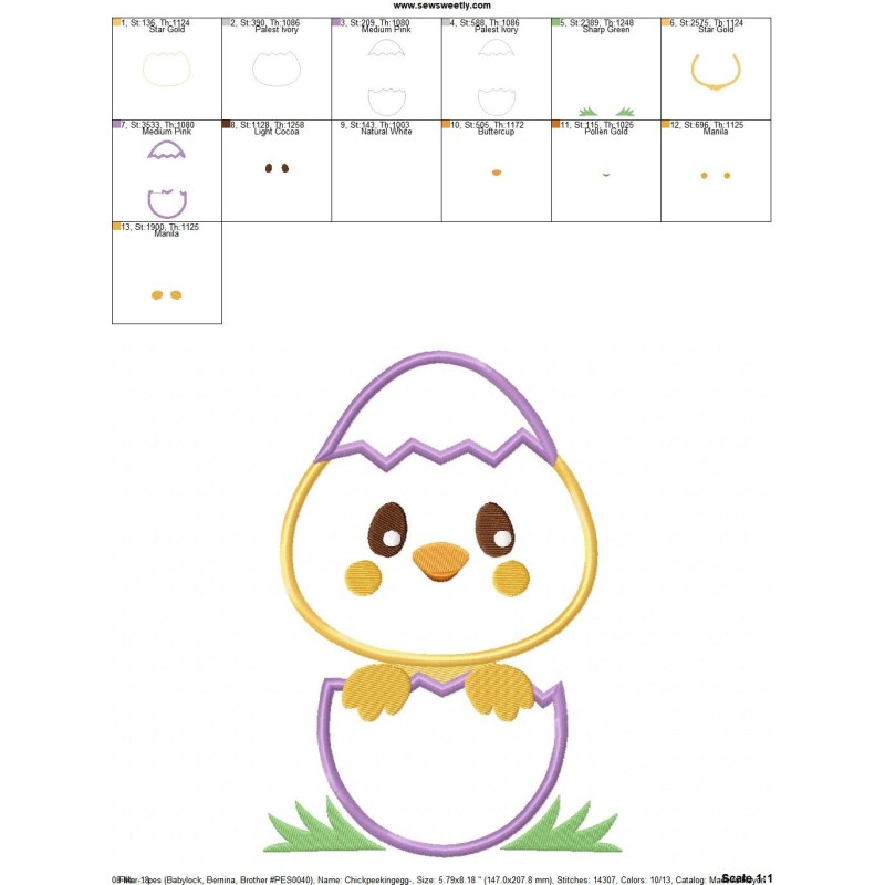 Chick Peeking Egg Applique Design Pattern