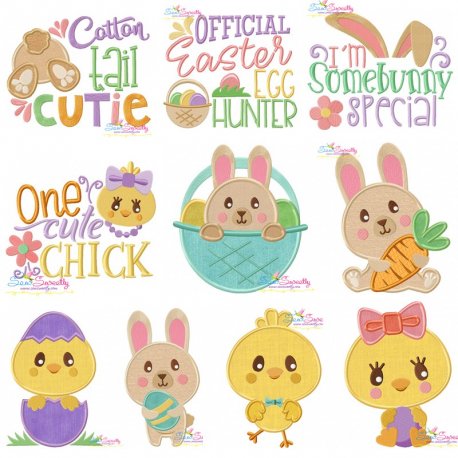 Easter Bunnies And Chicks Embroidery Design Bundle- 1