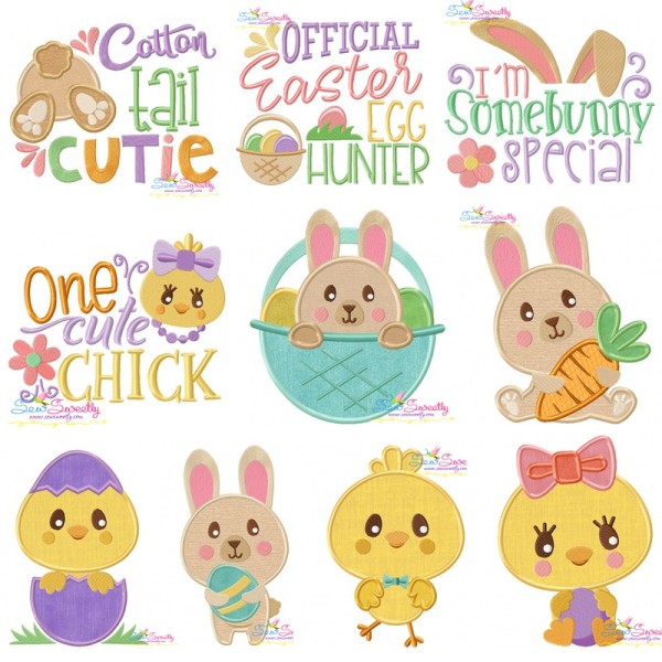 Easter Bunnies And Chicks Embroidery Design Bundle-1