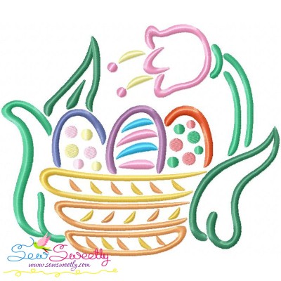 Outlines Easter Egg Basket Tulip Embroidery Design Pattern-1