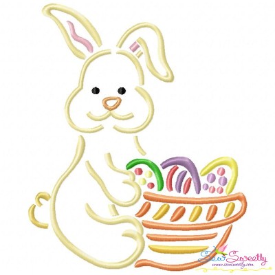 Outlines Bunny Egg Basket Embroidery Design Pattern-1