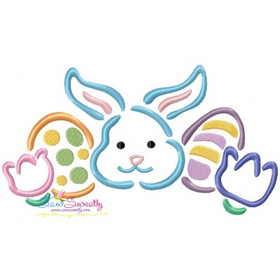 Outlines Bunny Eggs Tulips Embroidery Design Pattern-1