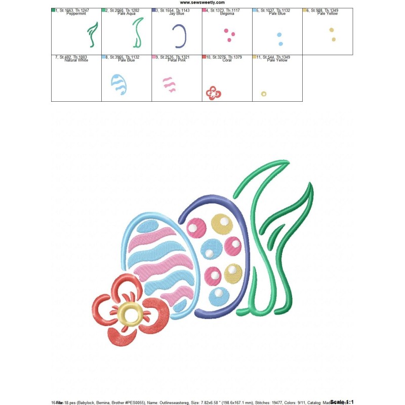 Outlines Easter Eggs Flower Embroidery Design Pattern
