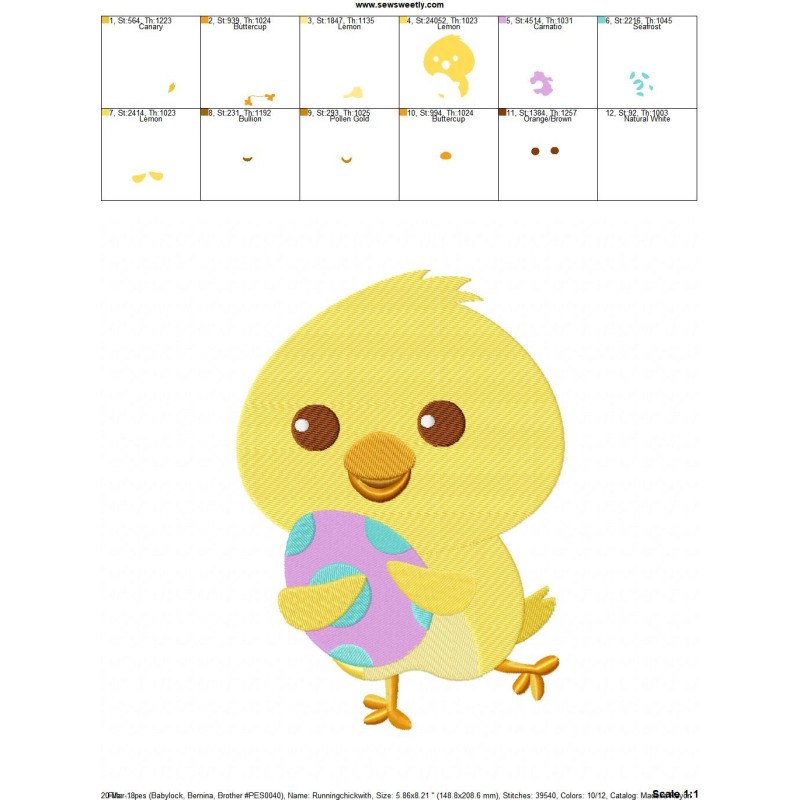 Running Chick With Egg Embroidery Design Pattern
